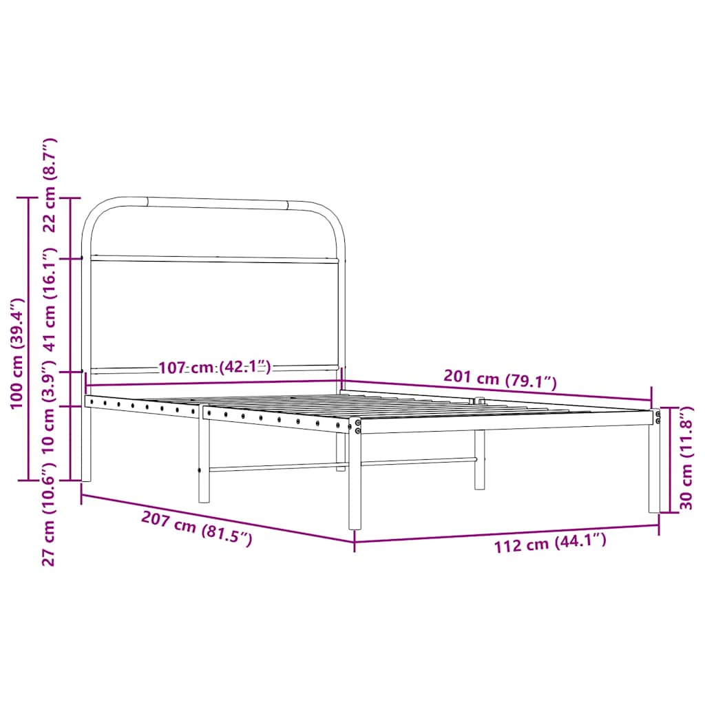 Cadre de lit sans matelas 107x203 cm chêne marron - XIOS