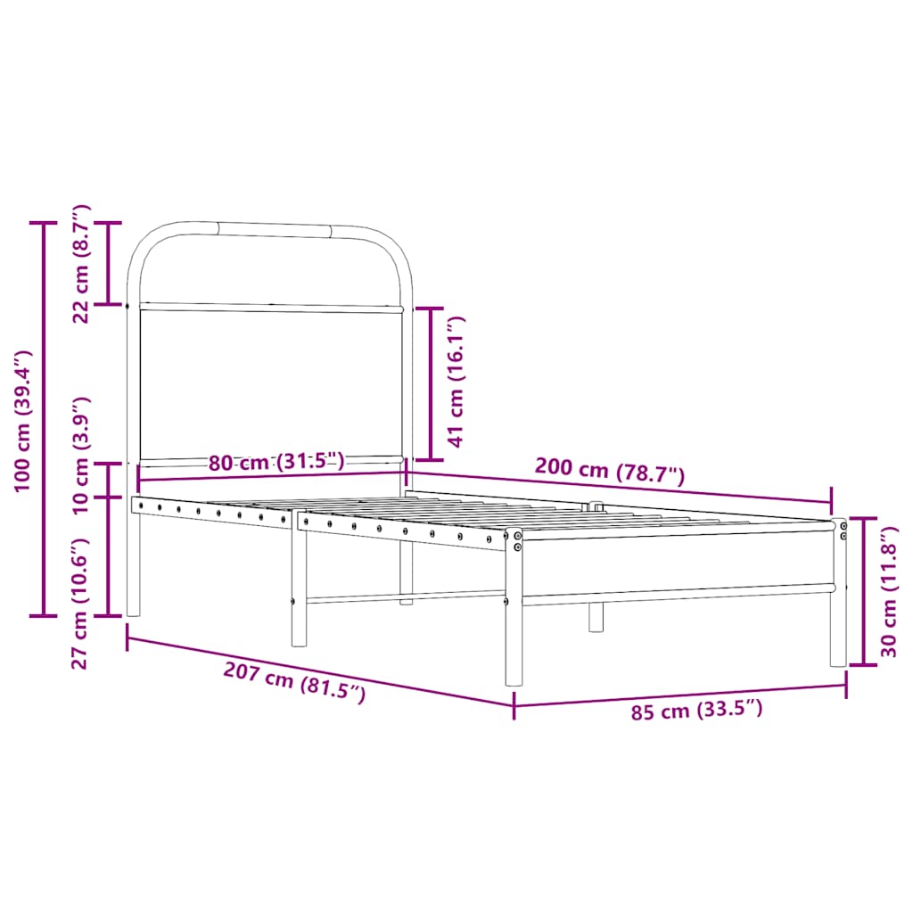 Cadre de lit sans matelas 80x200cm chêne fumé bois d'ingénierie - XIOS
