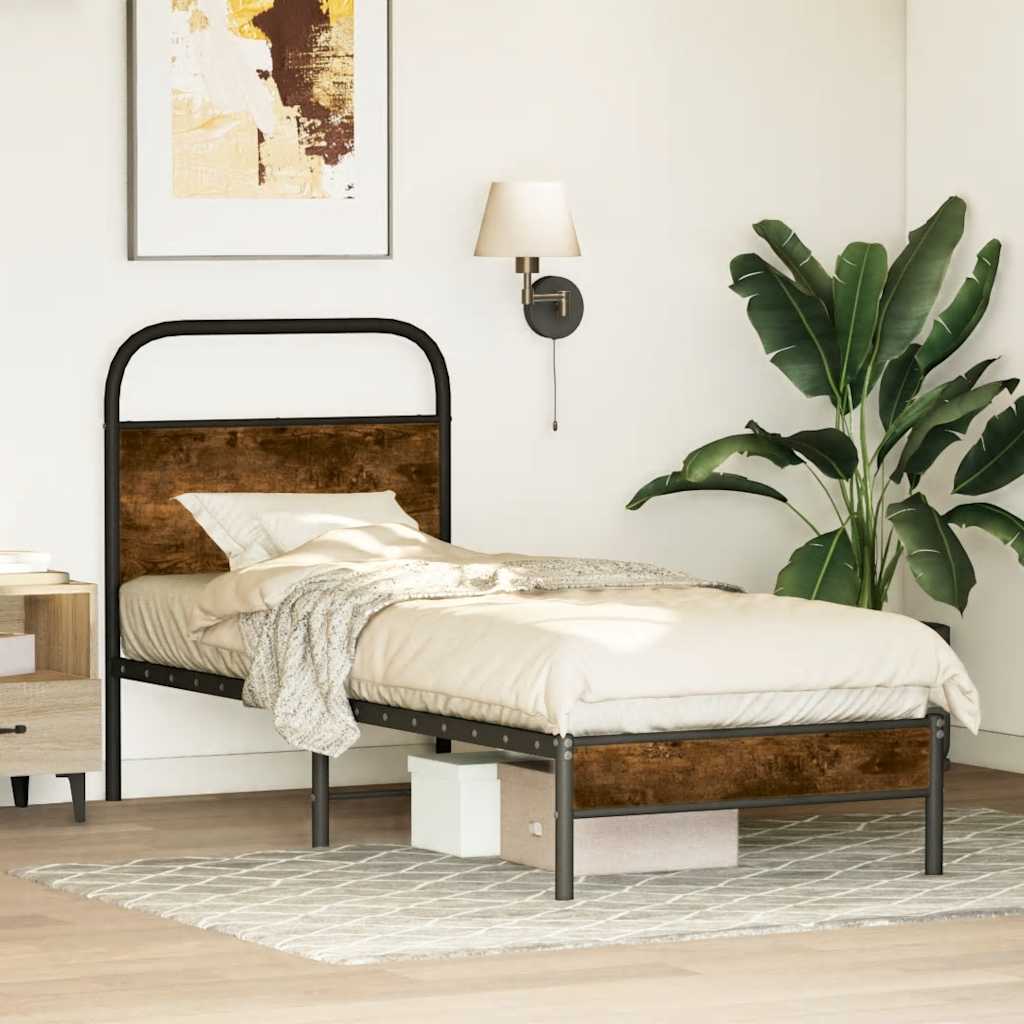 Cadre de lit sans matelas 80x200cm chêne fumé bois d'ingénierie - XIOS