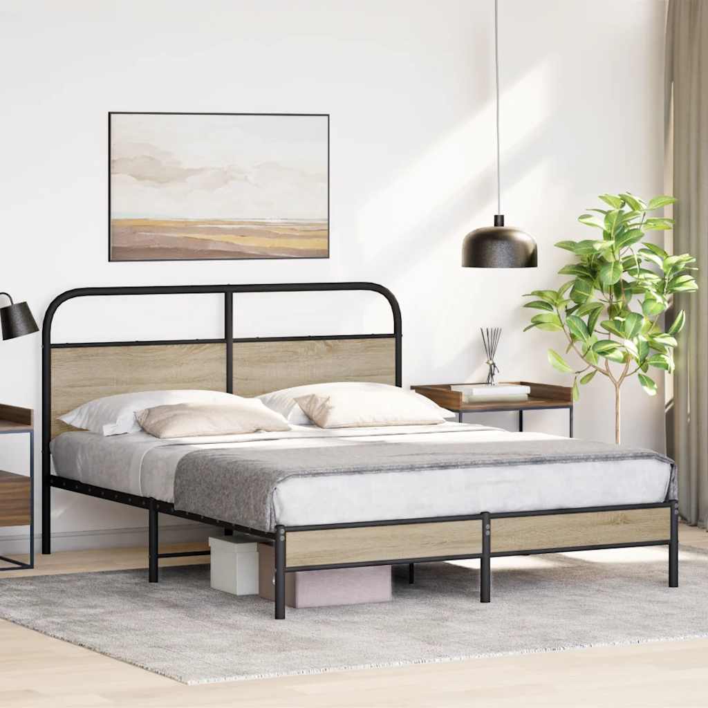 Cadre de lit sans matelas 160x200 cm chêne fumé bois ingénierie - XIOS
