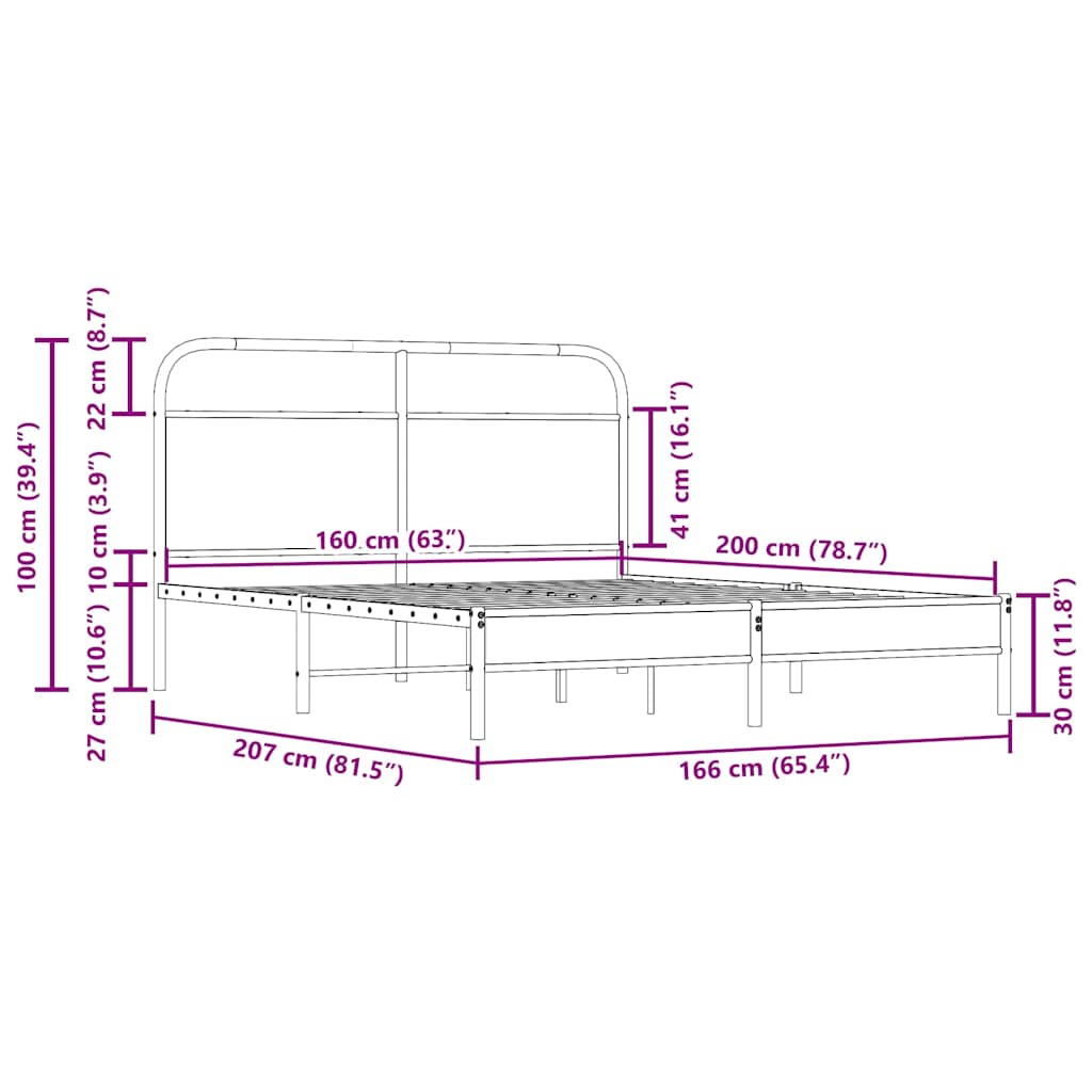 Cadre de lit sans matelas 160x200 cm chêne fumé bois ingénierie - XIOS