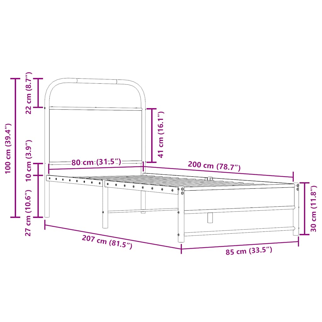 Cadre de lit sans matelas 80x200cm chêne fumé bois d'ingénierie - XIOS