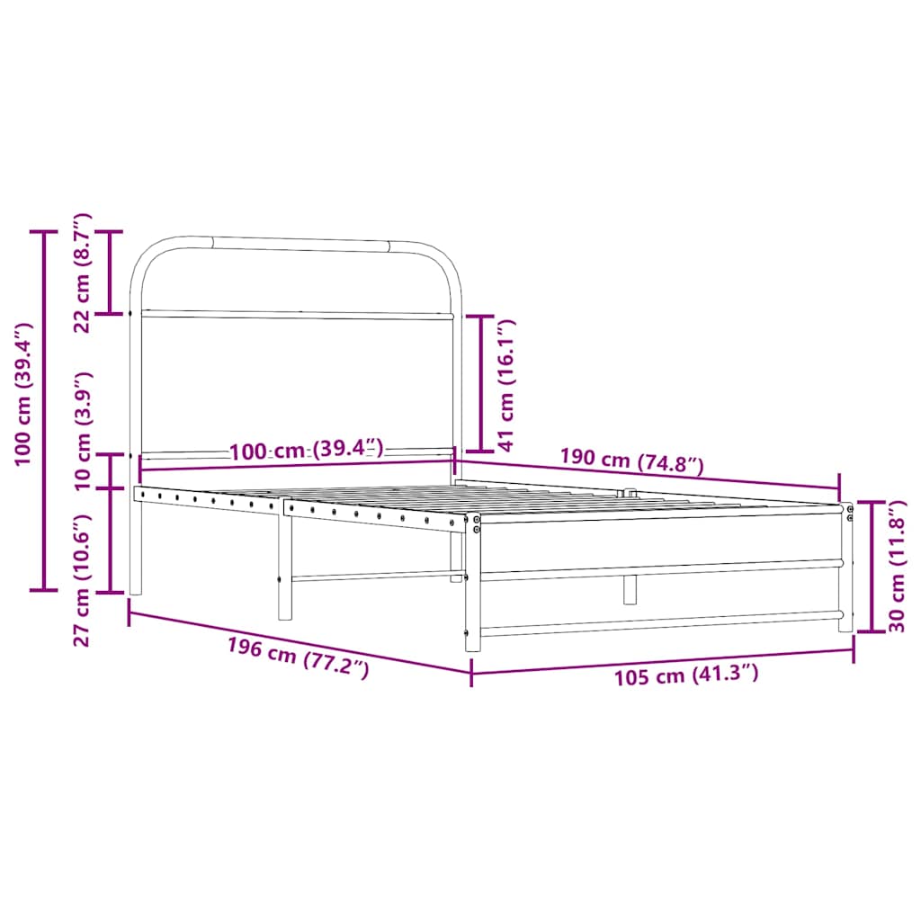 Cadre de lit sans matelas 100x190 cm chêne fumé bois ingénierie - XIOS