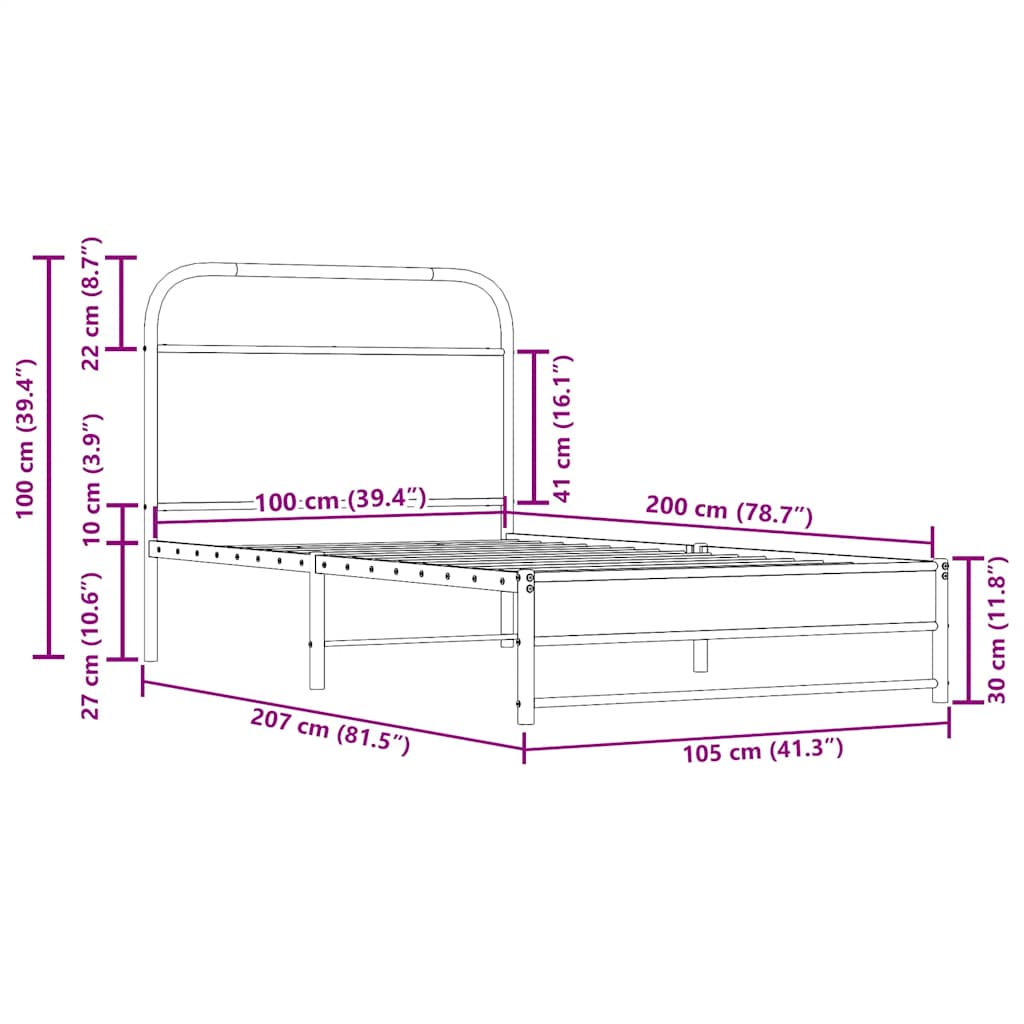 Cadre de lit sans matelas 100x200 cm chêne fumé bois ingénierie - XIOS