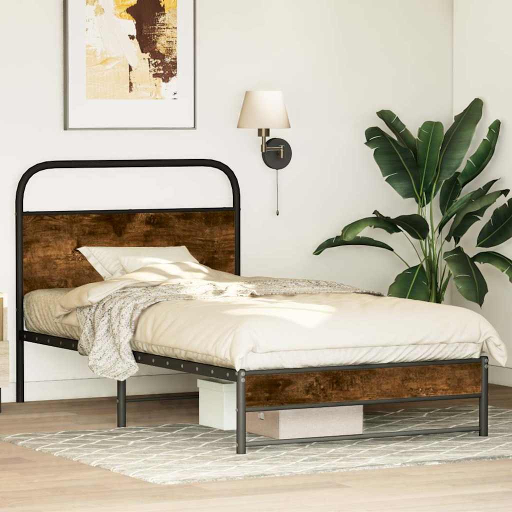 Cadre de lit sans matelas 100x200 cm chêne fumé bois ingénierie - XIOS