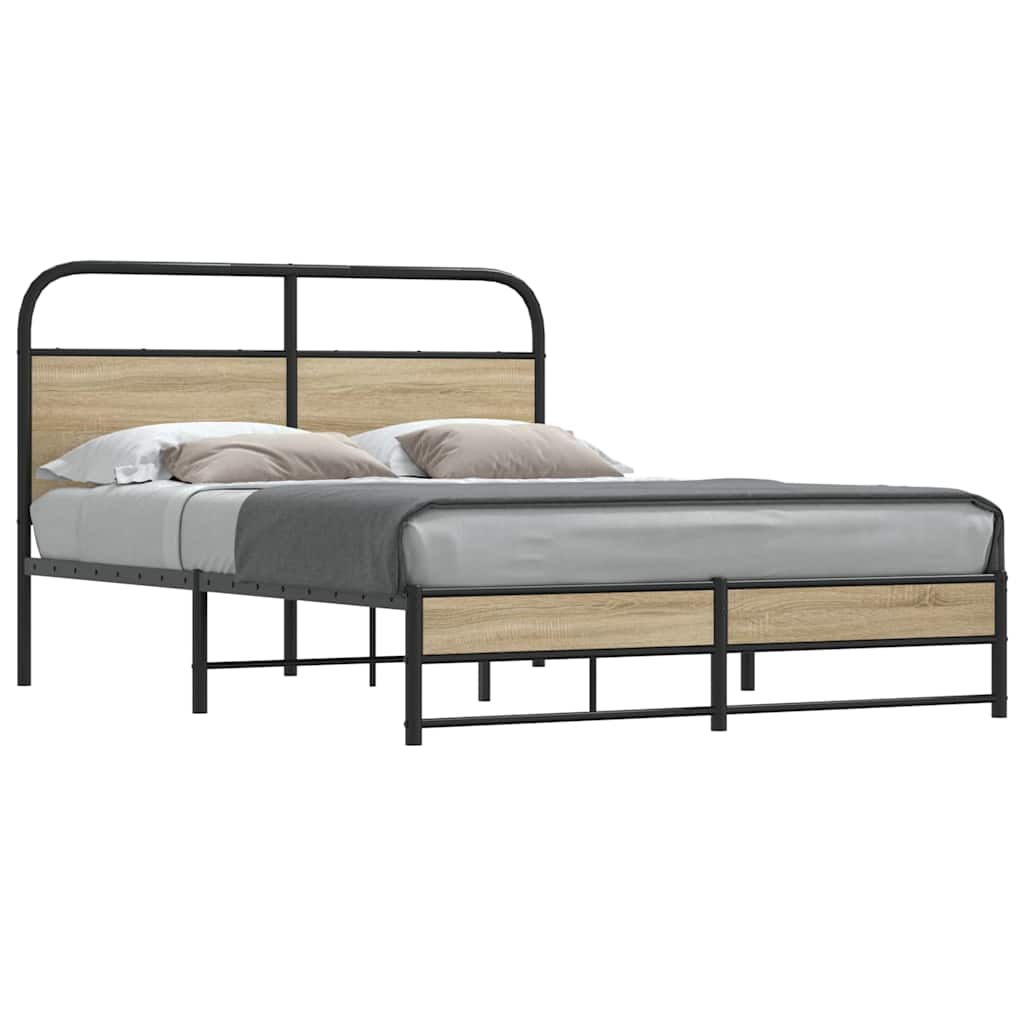 Cadre de lit sans matelas 135x190 cm chêne fumé bois ingénierie - XIOS