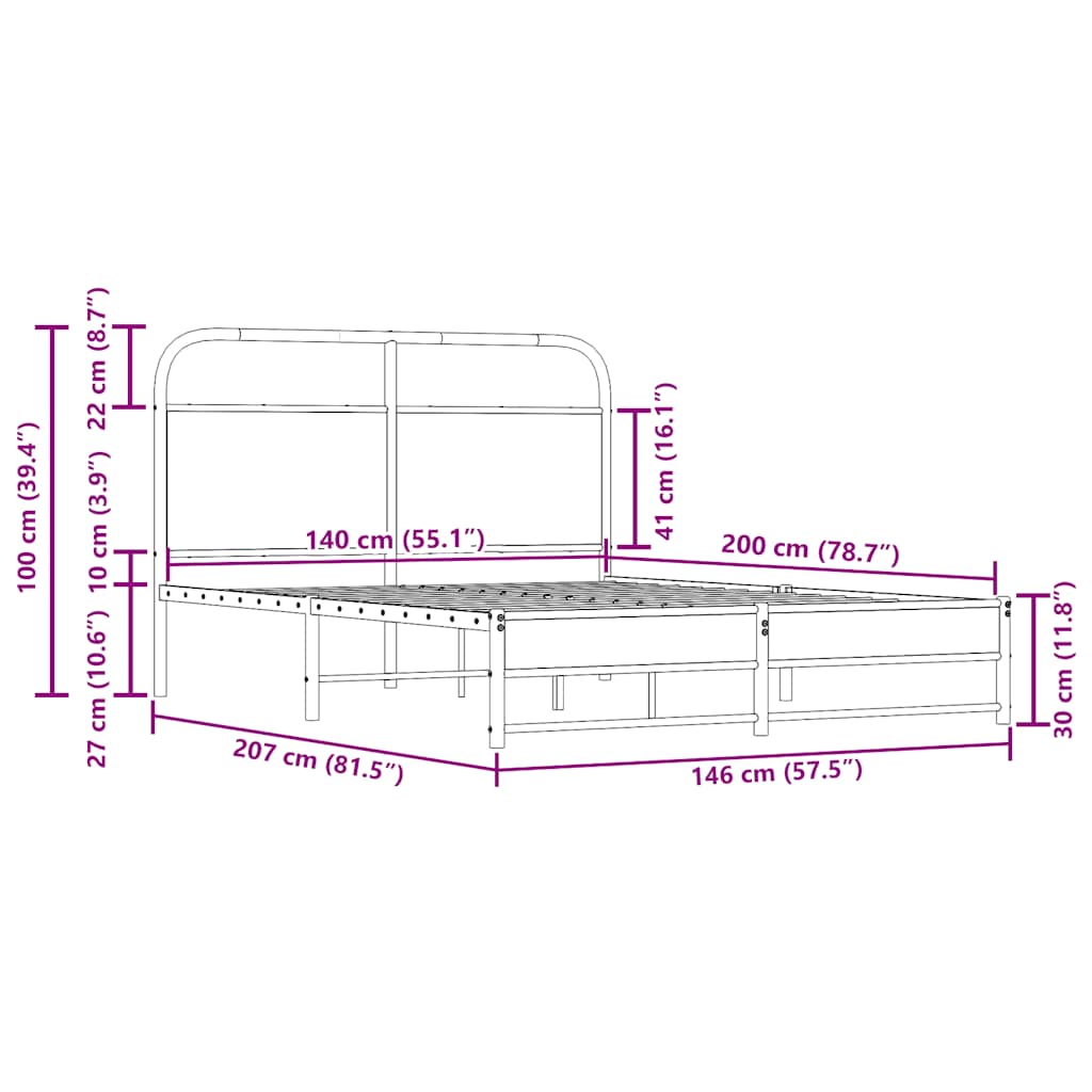 Cadre de lit sans matelas 140x200 cm chêne fumé bois ingénierie - XIOS