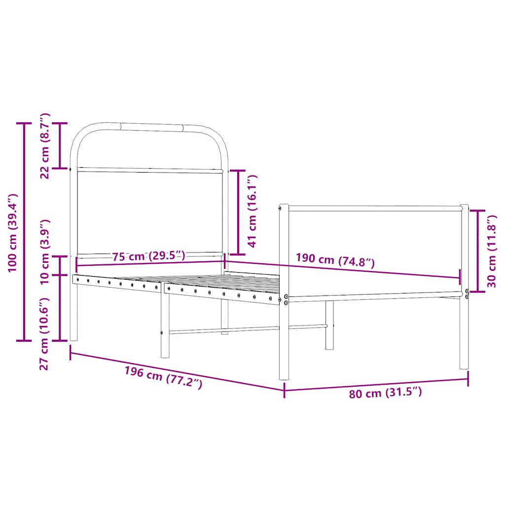 Cadre de lit sans matelas 75x190cm chêne sonoma bois ingénierie - XIOS