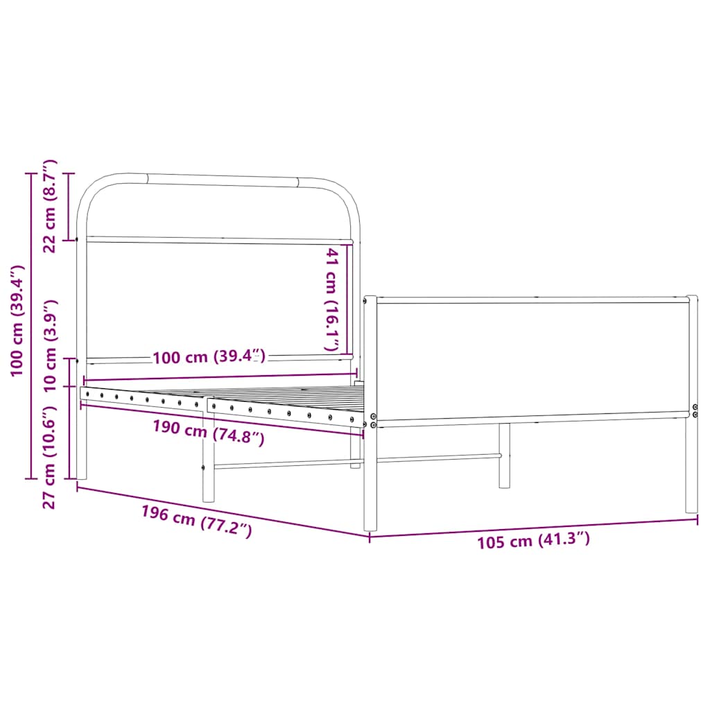 Cadre de lit sans matelas 100x190 cm chêne sonoma - XIOS
