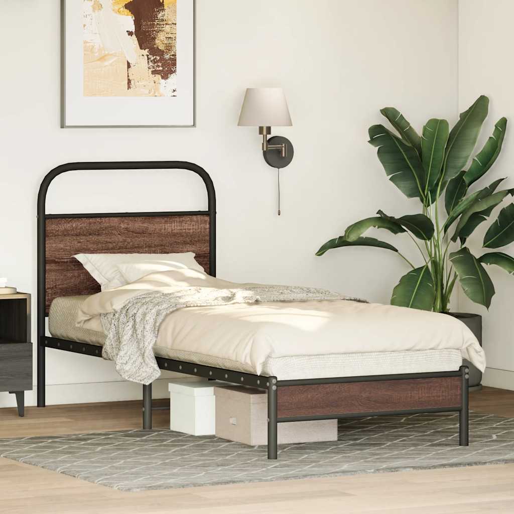 Cadre de lit sans matelas 75x190cm chêne marron bois ingénierie - XIOS
