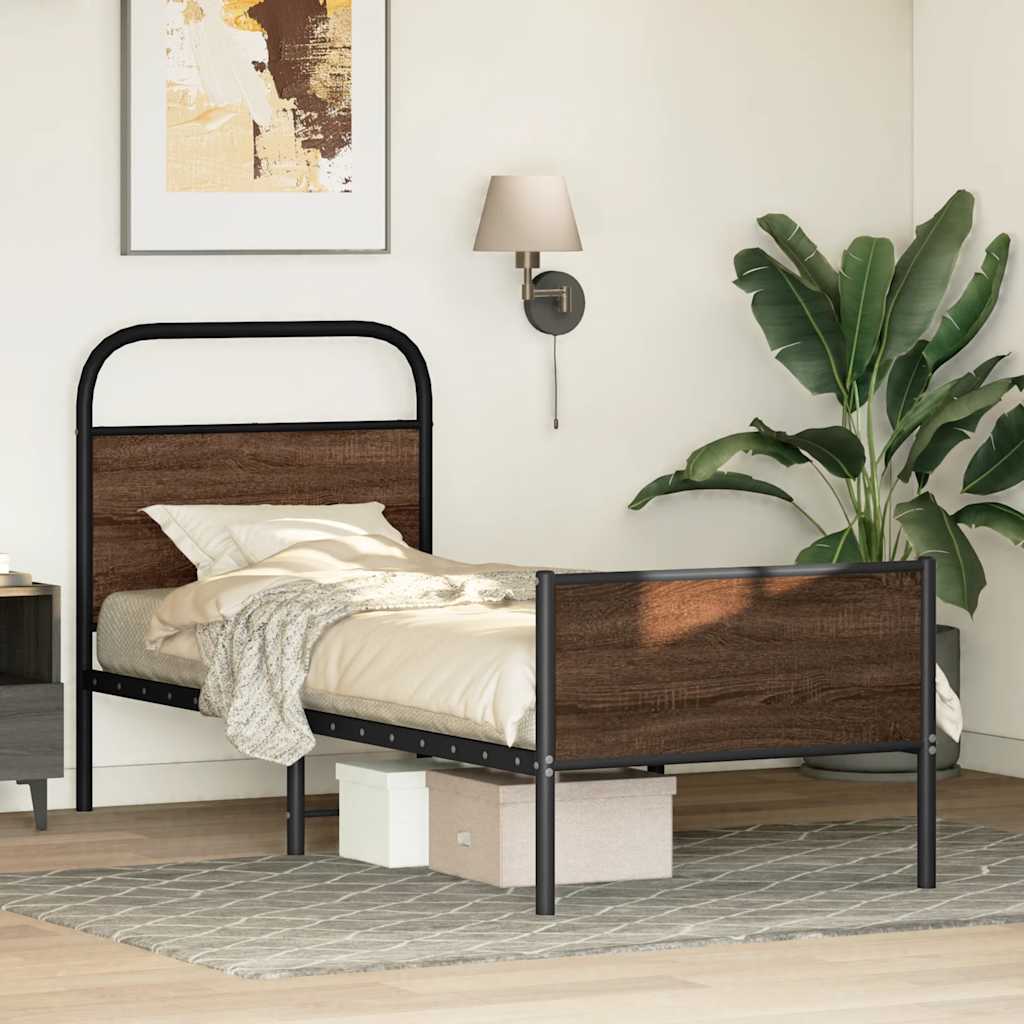 Cadre de lit sans matelas 80x200cm chêne marron bois ingénierie - XIOS