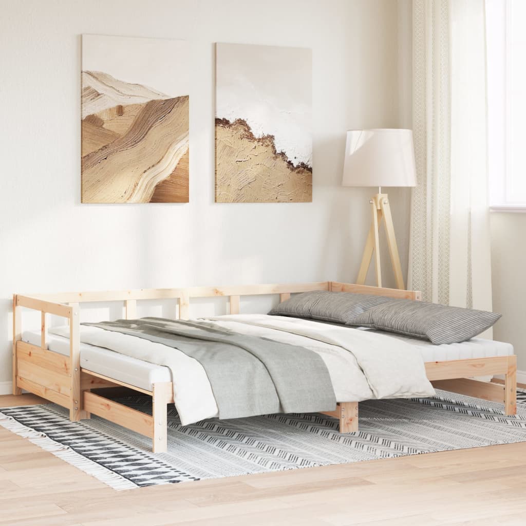 Lit de jour et lit gigogne et matelas 90x200 cm bois pin massif - XIOS