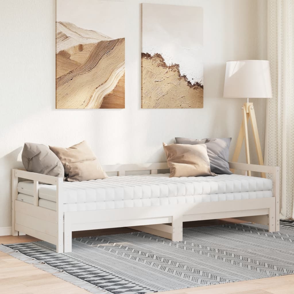 Lit de jour et lit gigogne et matelas 90x200 cm bois pin massif - XIOS