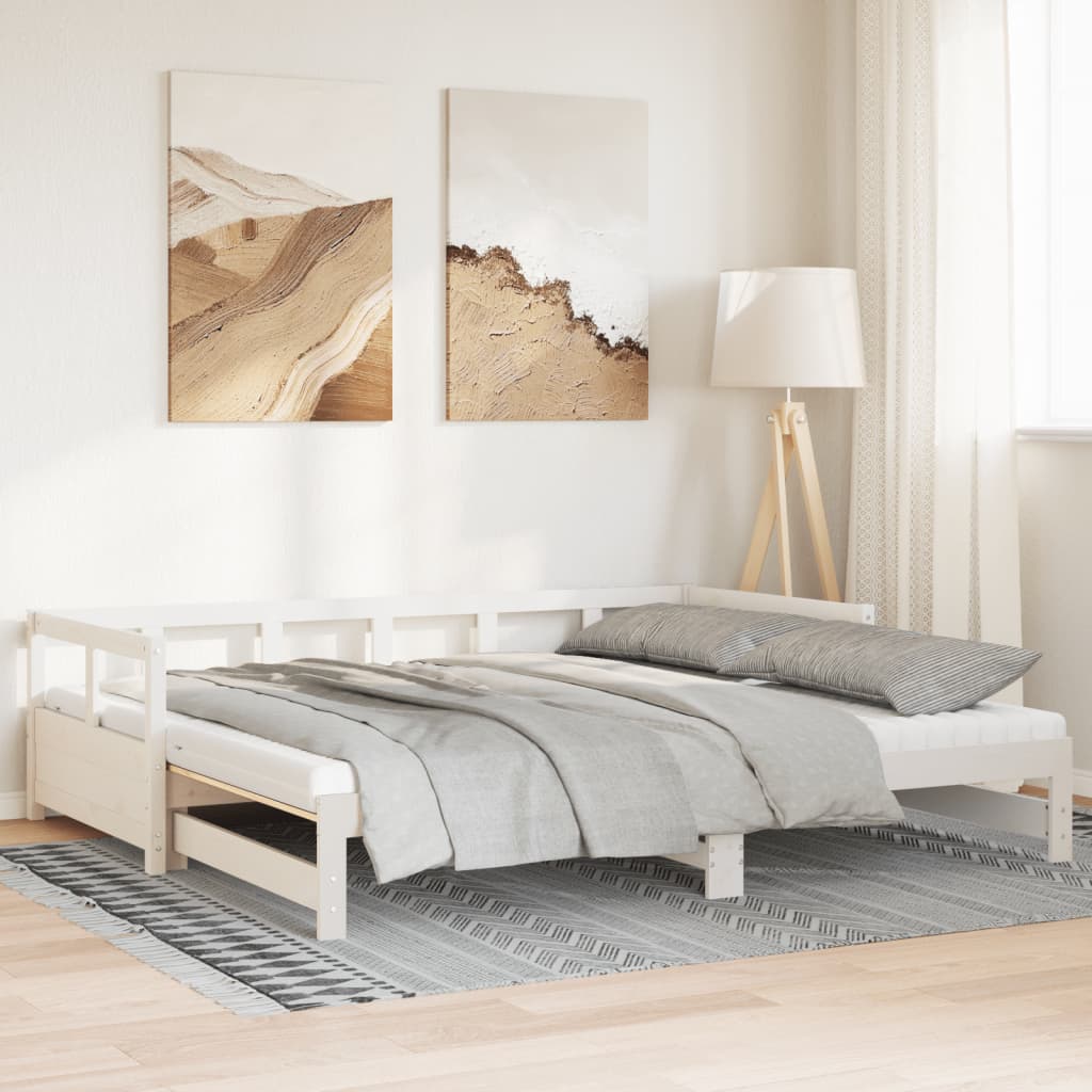 Lit de jour et lit gigogne et matelas 90x200 cm bois pin massif - XIOS