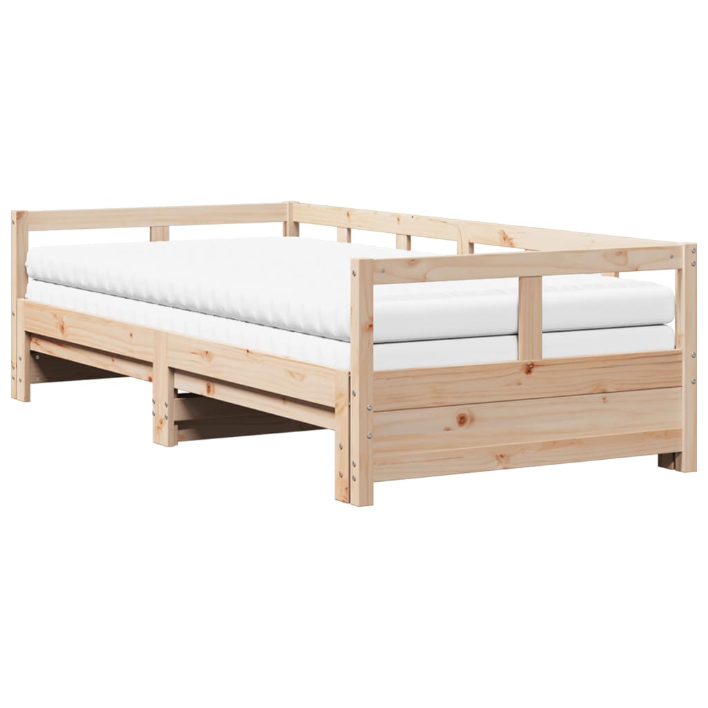 Lit de jour et lit gigogne et matelas 90x190 cm bois pin massif - XIOS