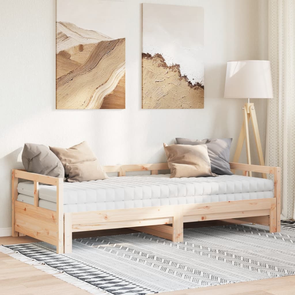 Lit de jour et lit gigogne et matelas 90x190 cm bois pin massif - XIOS
