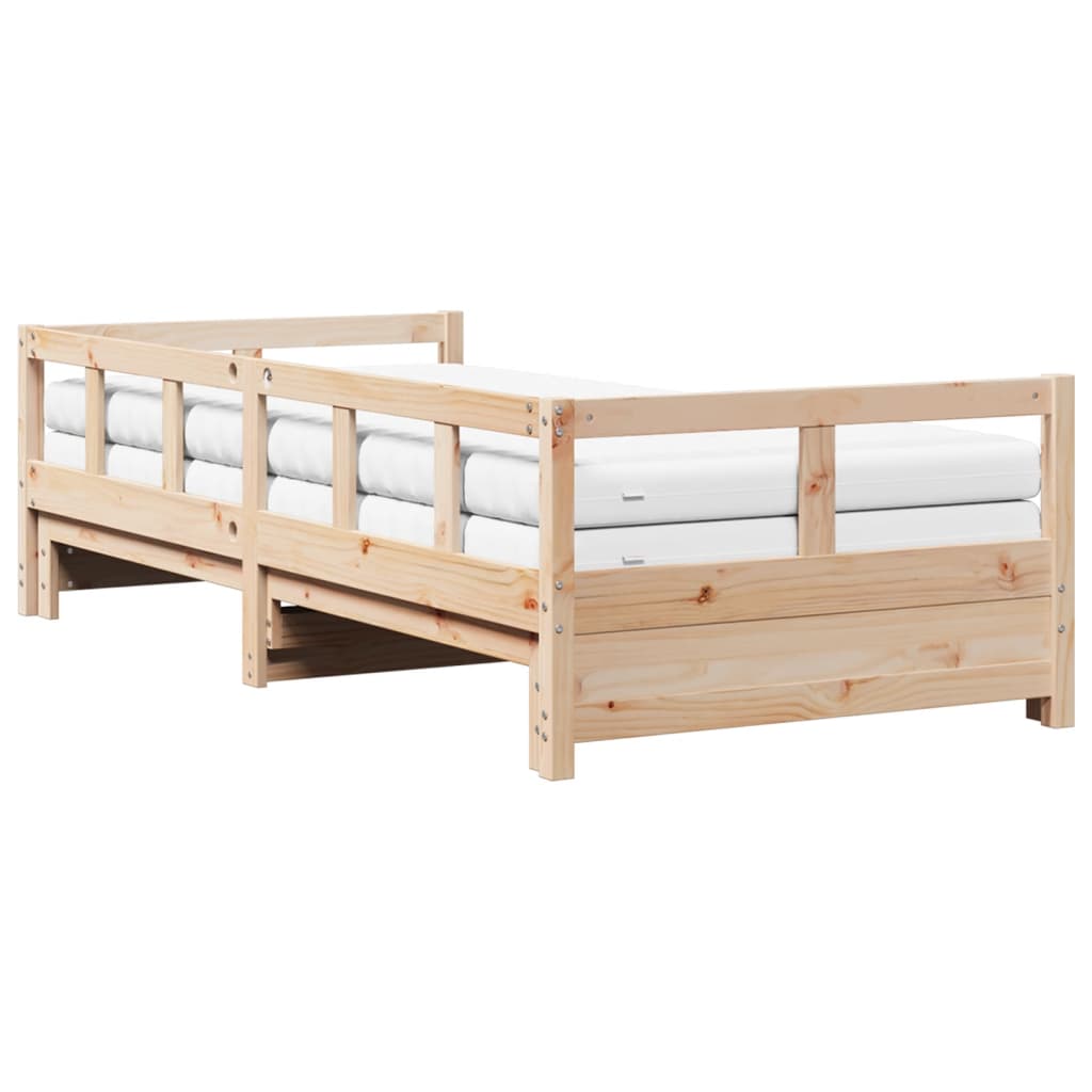Lit de jour et lit gigogne et matelas 90x190 cm bois pin massif - XIOS