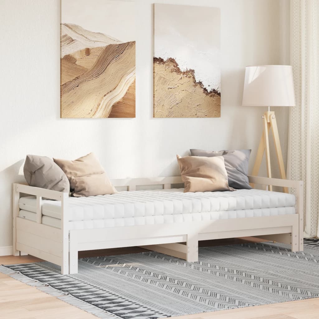 Lit de jour et lit gigogne et matelas 90x190 cm bois pin massif - XIOS
