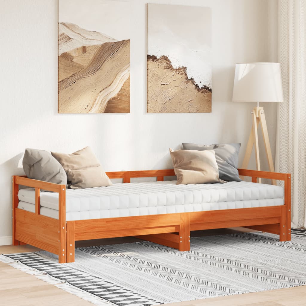 Lit de jour et lit gigogne et matelas 90x190 cm bois pin massif - XIOS