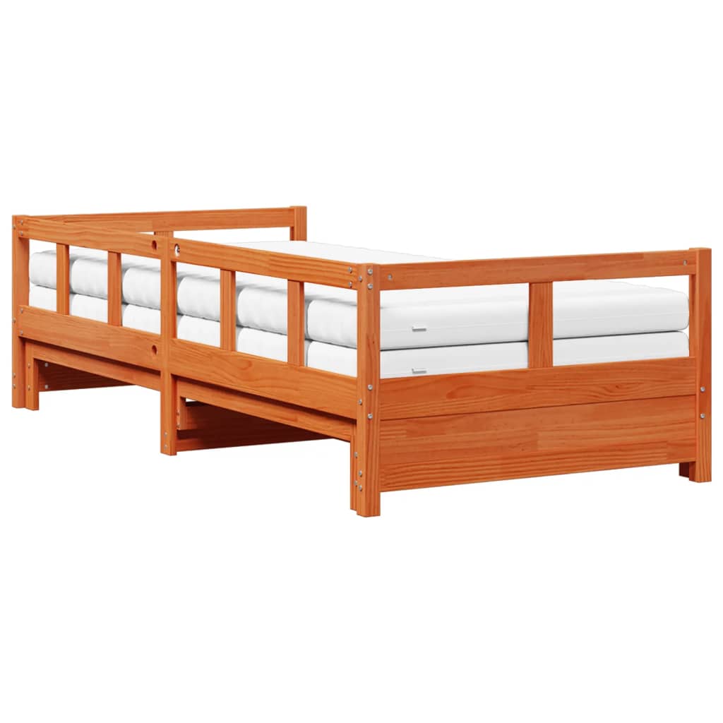 Lit de jour et lit gigogne et matelas 90x190 cm bois pin massif - XIOS