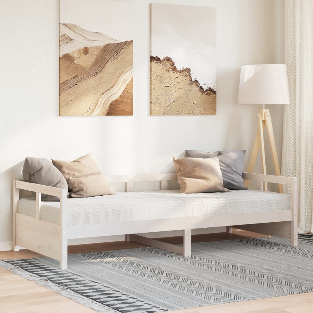 Lit de jour avec matelas blanc 80x200 cm bois de pin massif - XIOS