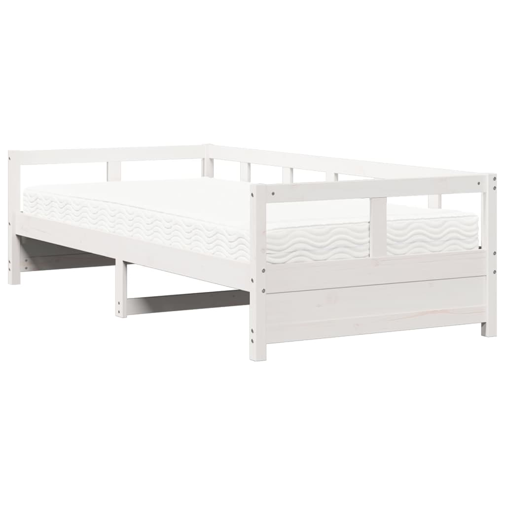 Lit de jour avec matelas blanc 90x200 cm bois de pin massif - XIOS