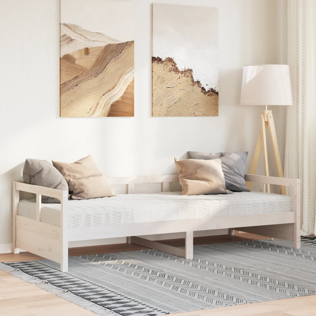 Lit de jour avec matelas blanc 90x200 cm bois de pin massif - XIOS