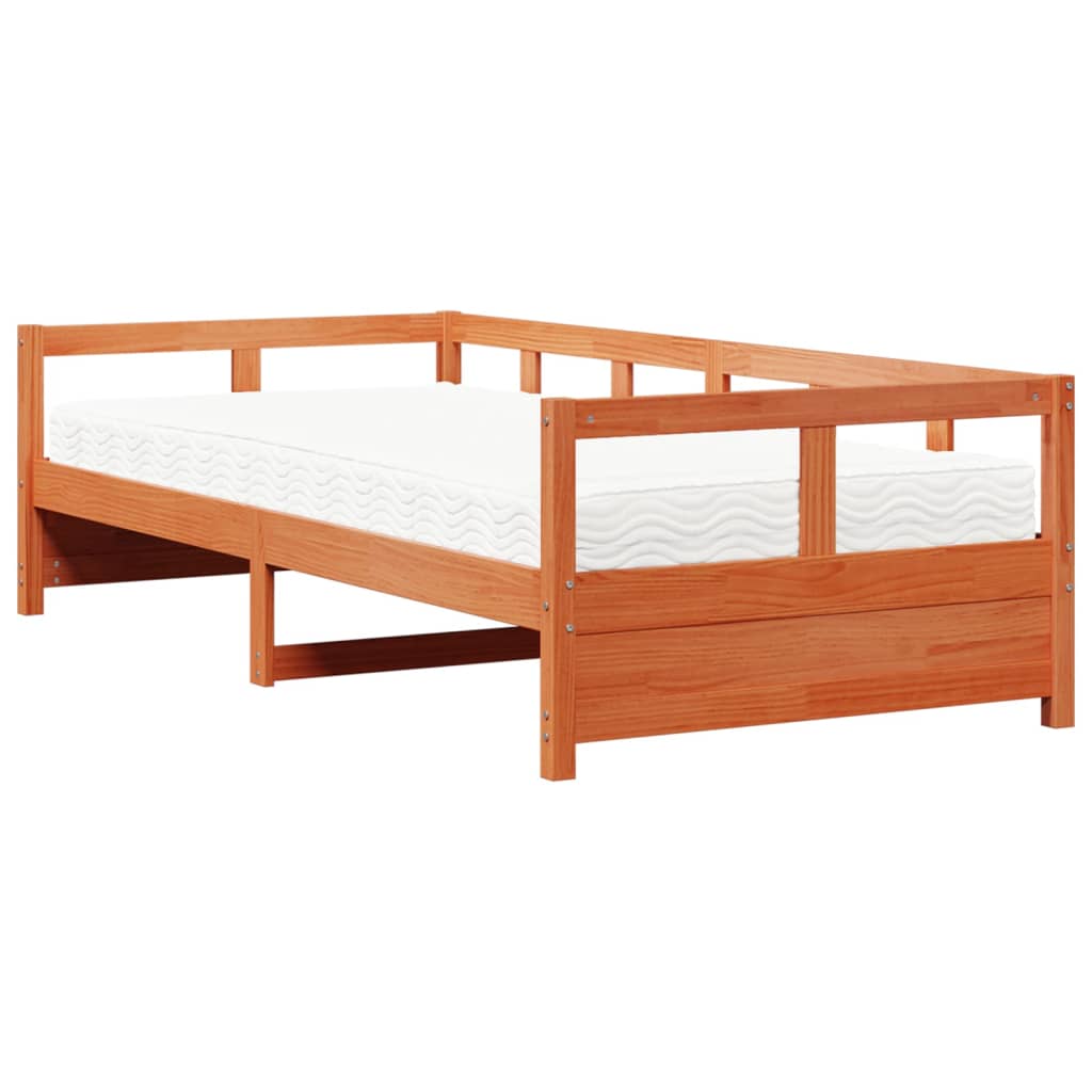 Lit de jour avec matelas cire marron 90x200 cm bois pin massif - XIOS