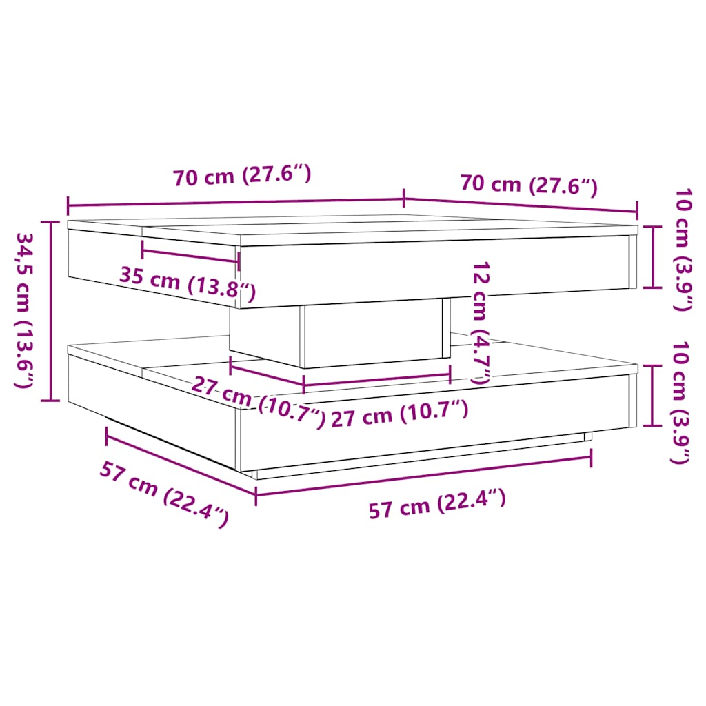 Table basse rotative à 360 degrés vieux bois 70x70x34,5 cm - XIOS