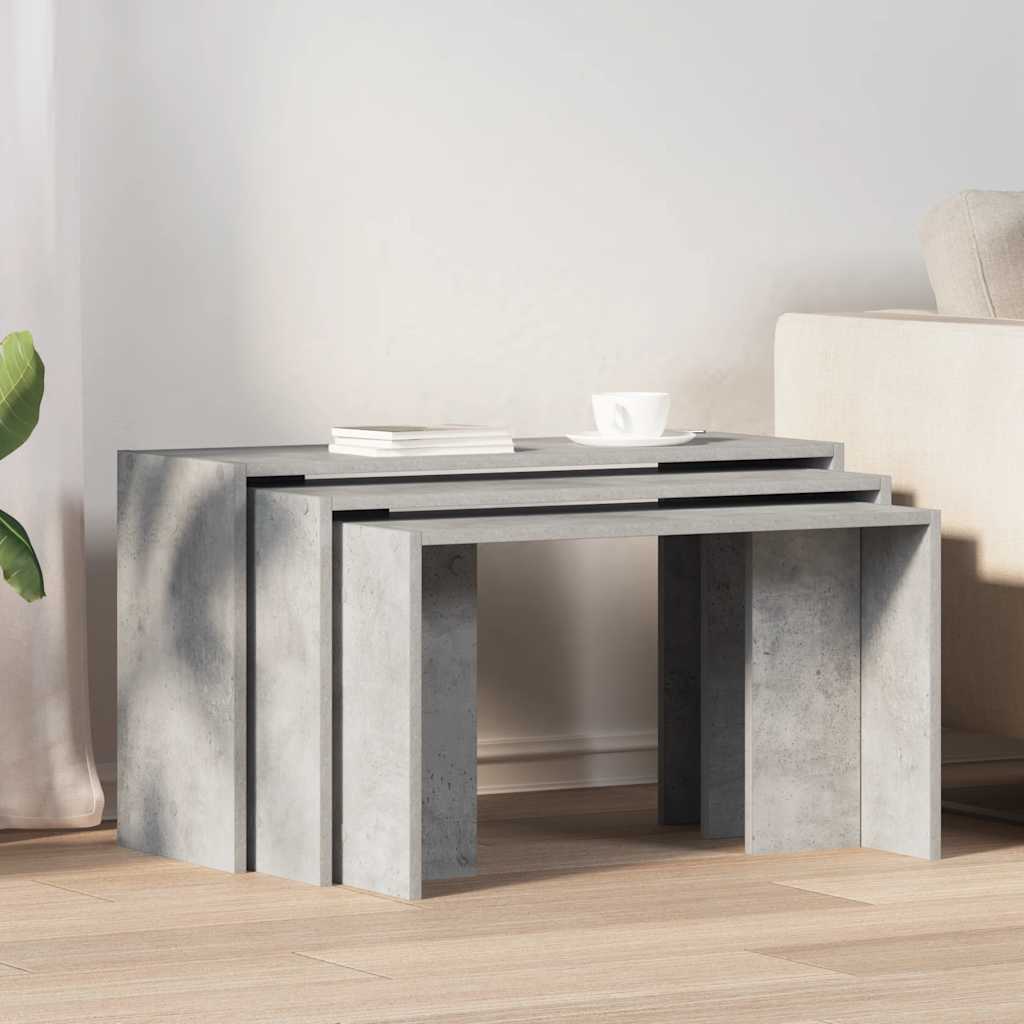 Tables gigognes 3 pcs gris béton bois d'ingénierie - XIOS