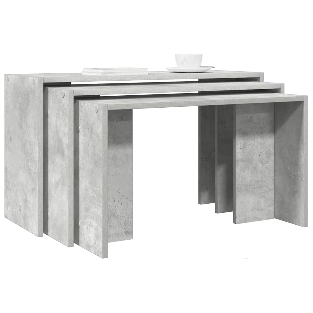 Tables gigognes 3 pcs gris béton bois d'ingénierie - XIOS