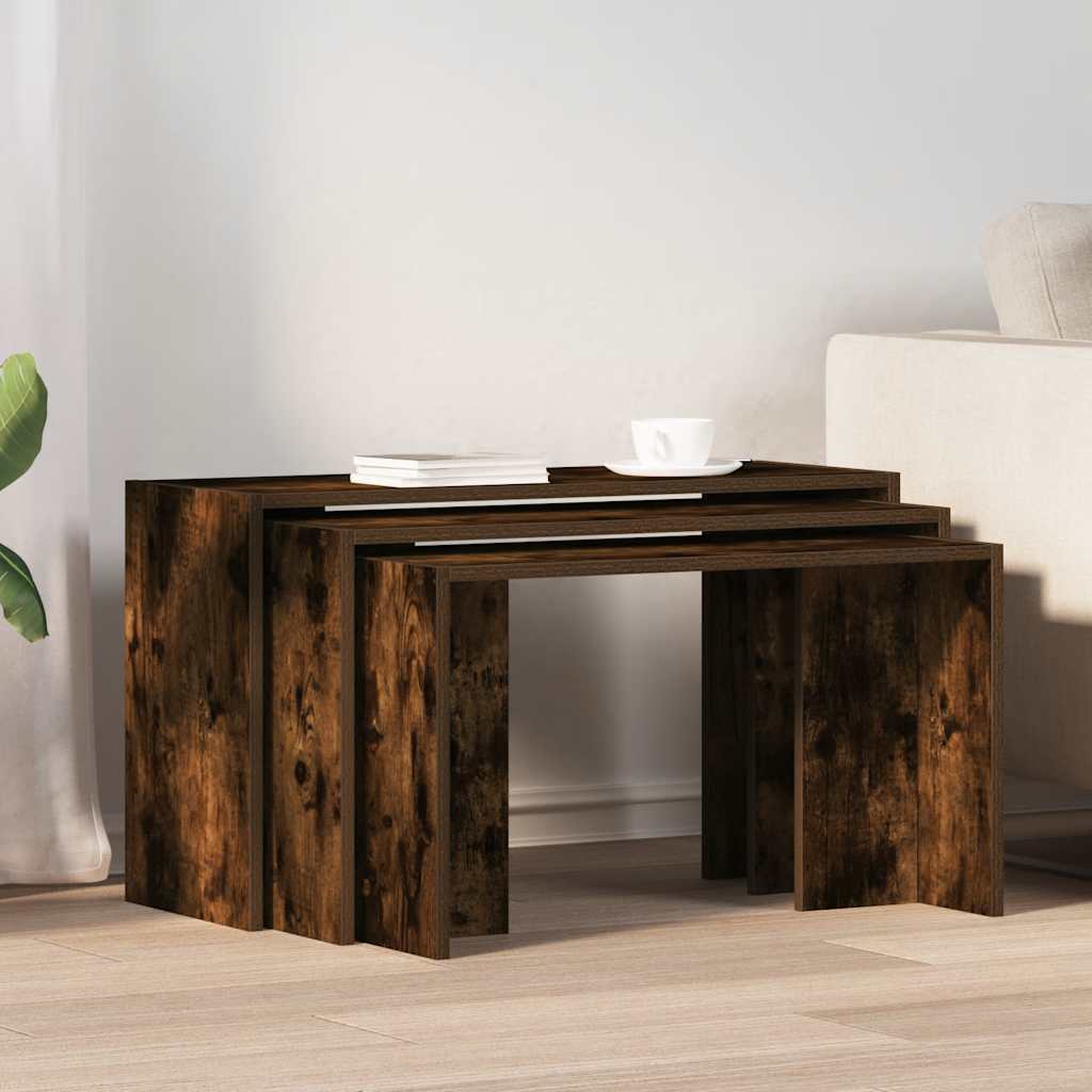 Tables gigognes 3 pcs chêne fumé bois d'ingénierie - XIOS