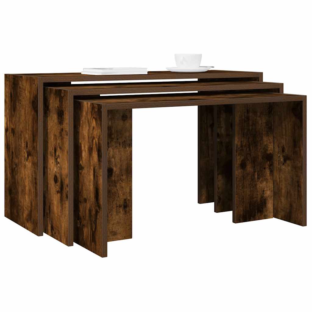 Tables gigognes 3 pcs chêne fumé bois d'ingénierie - XIOS