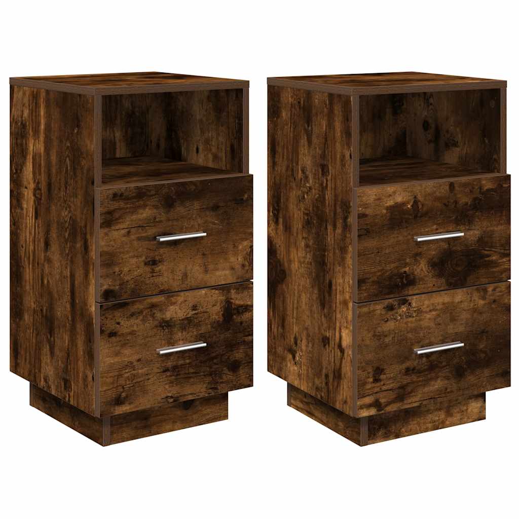 Tables de chevet 2 pcs avec 2 tiroirs chêne fumé 36x36x68 cm - XIOS