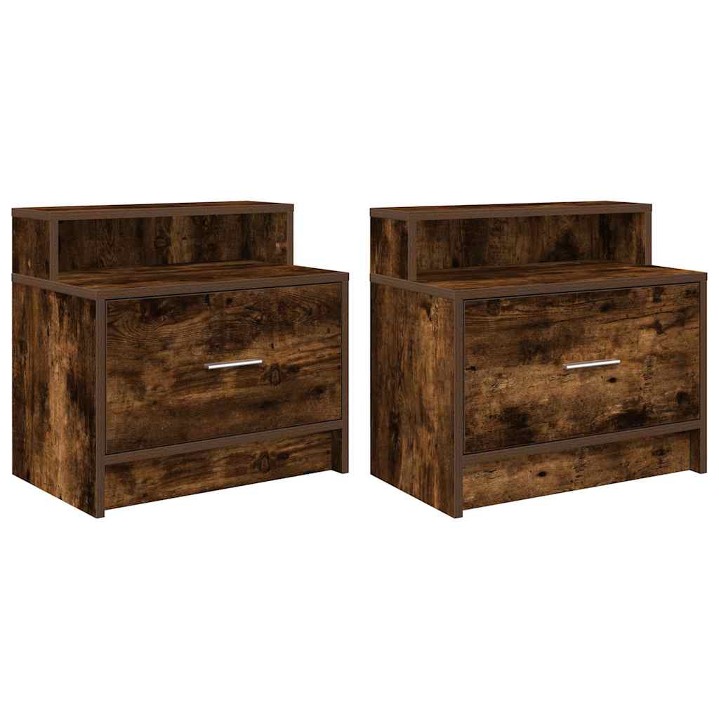 Tables de chevet avec tiroir 2 pcs chêne fumé 51x31x47 cm - XIOS