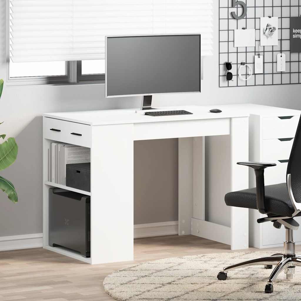 Bureau avec tiroir et étagère blanc bois d'ingénierie - XIOS