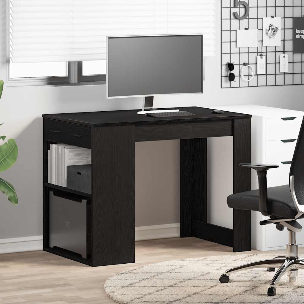 Bureau avec tiroir et étagère chêne noir bois d'ingénierie - XIOS