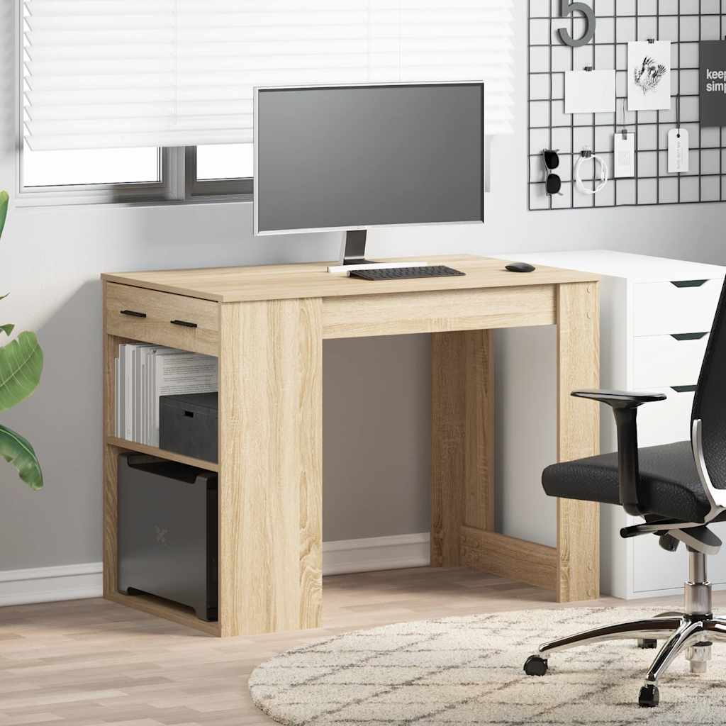 Bureau avec tiroir et étagère chêne sonoma bois d'ingénierie - XIOS