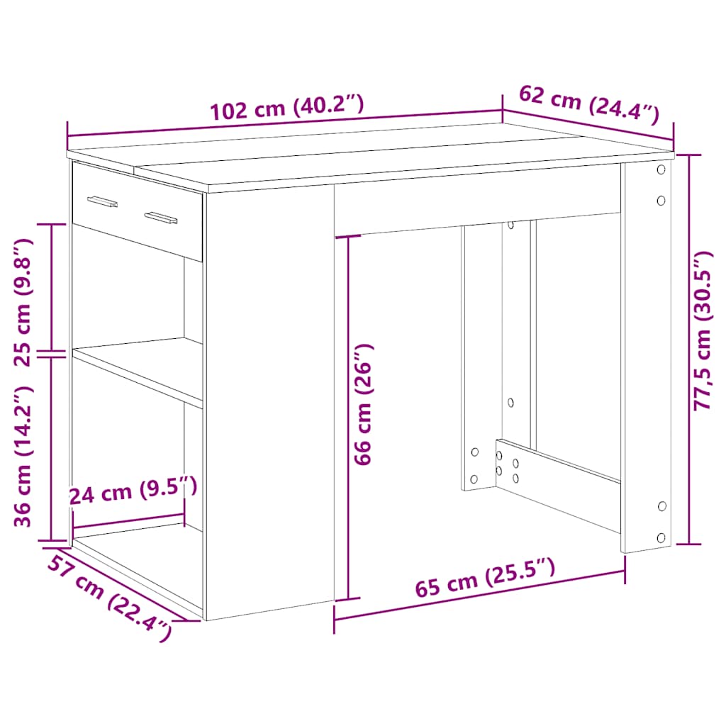 Bureau avec tiroir et étagère gris béton bois d'ingénierie - XIOS