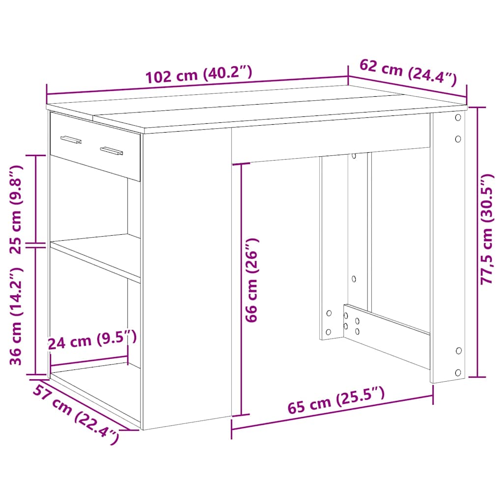 Bureau avec tiroir et étagère chêne fumé bois d'ingénierie - XIOS