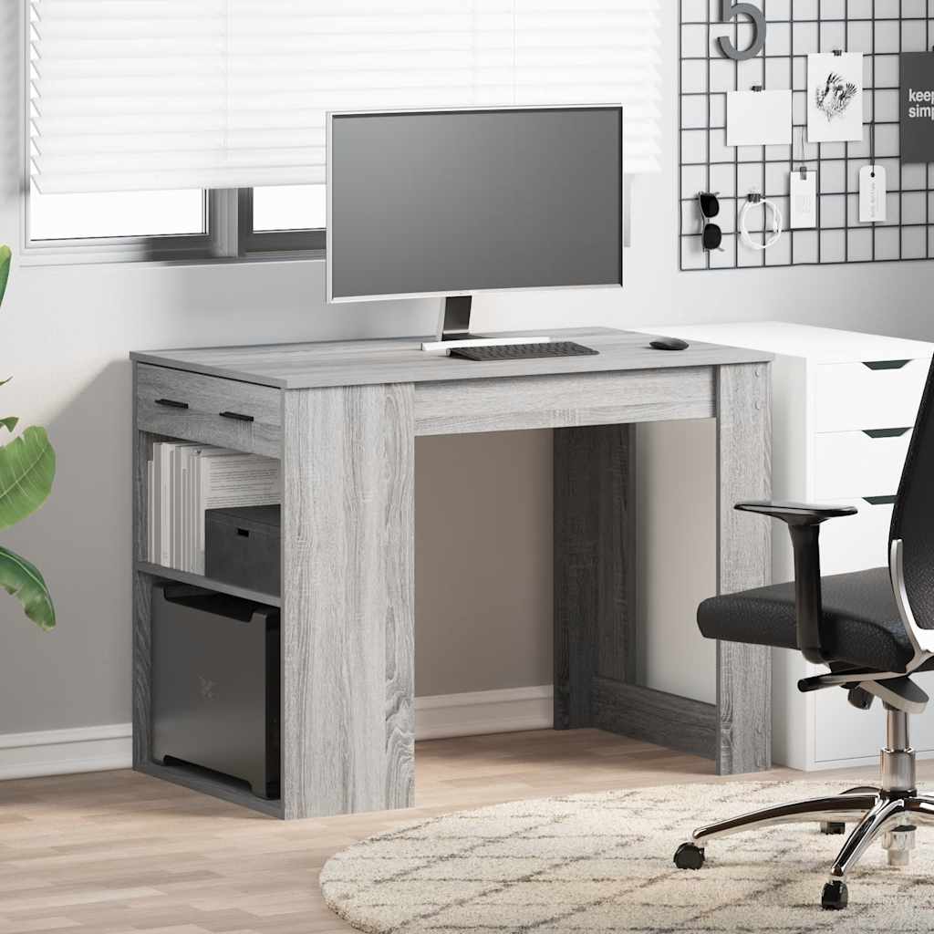 Bureau avec tiroir et étagère sonoma gris bois d'ingénierie - XIOS