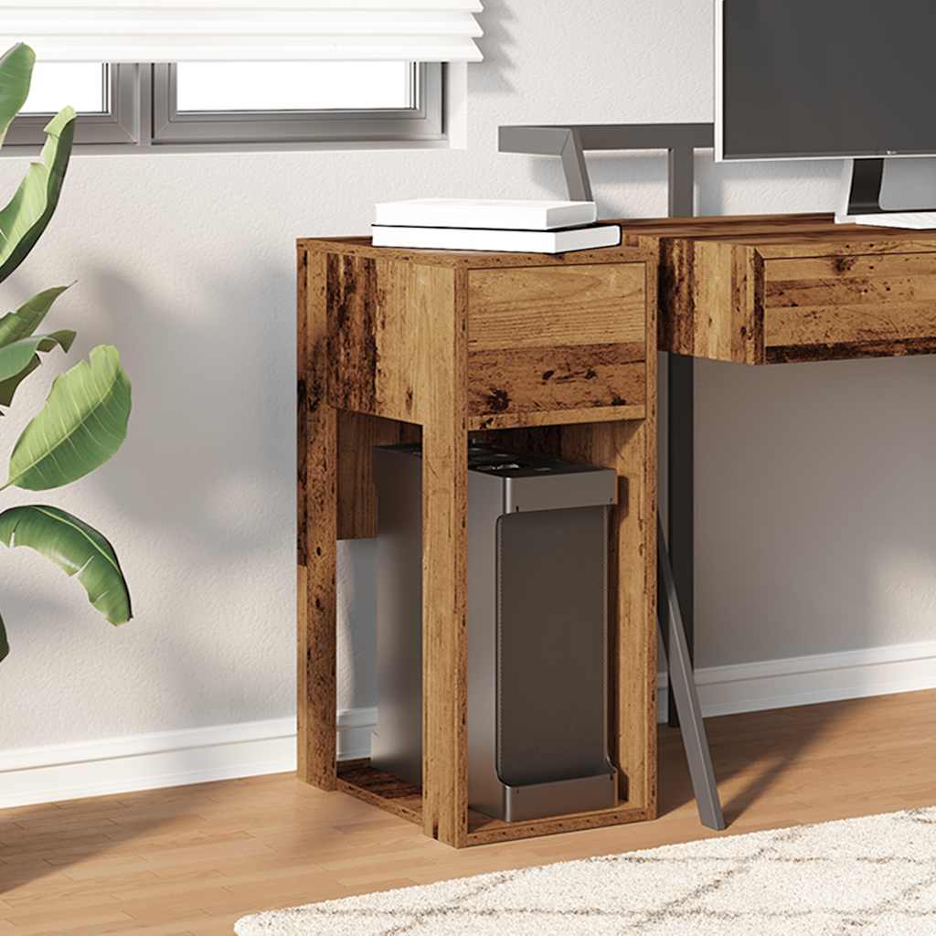 Support de tour d'ordinateur avec tiroir vieux bois 30x44x74 cm - XIOS