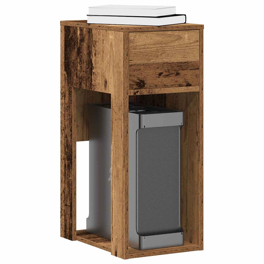 Support de tour d'ordinateur avec tiroir vieux bois 30x44x74 cm - XIOS
