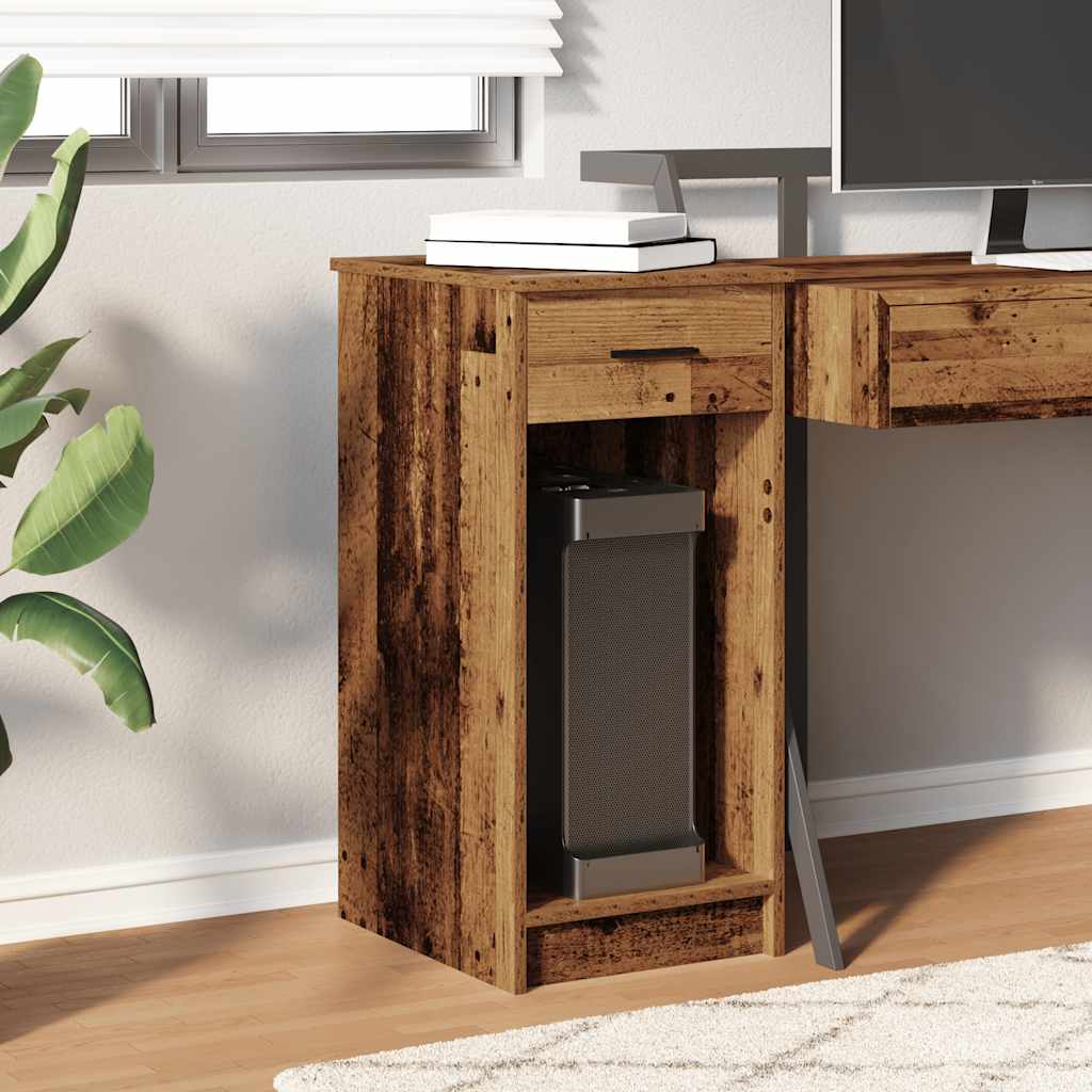Support de tour d'ordinateur avec tiroir vieux bois 35x45x77 cm - XIOS