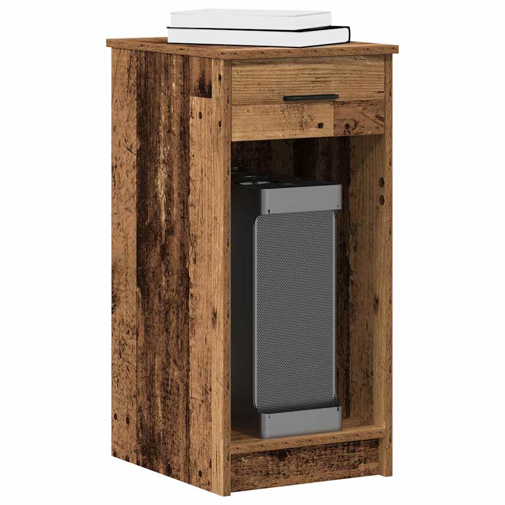 Support de tour d'ordinateur avec tiroir vieux bois 35x45x77 cm - XIOS