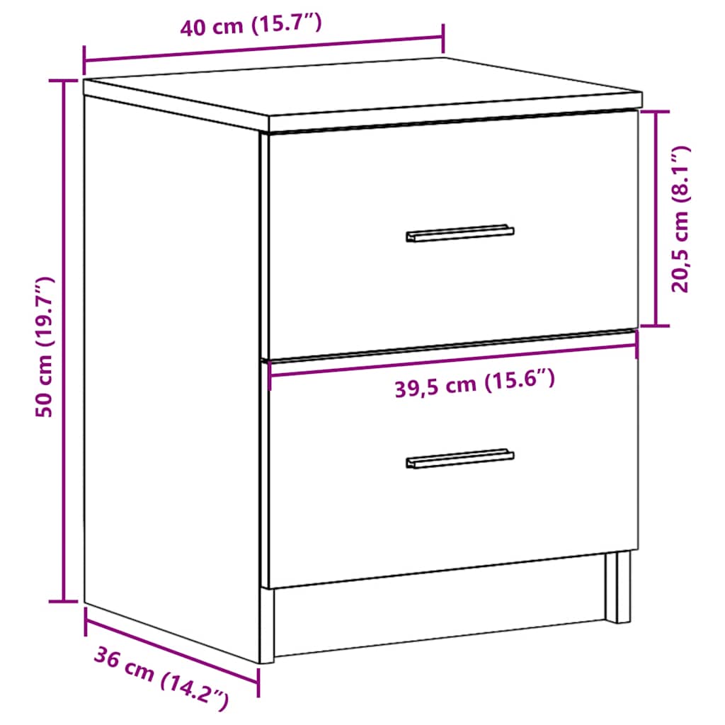 Tables de chevet 2 pcs avec 2 tiroirs chêne fumé 40x36x50 cm - XIOS