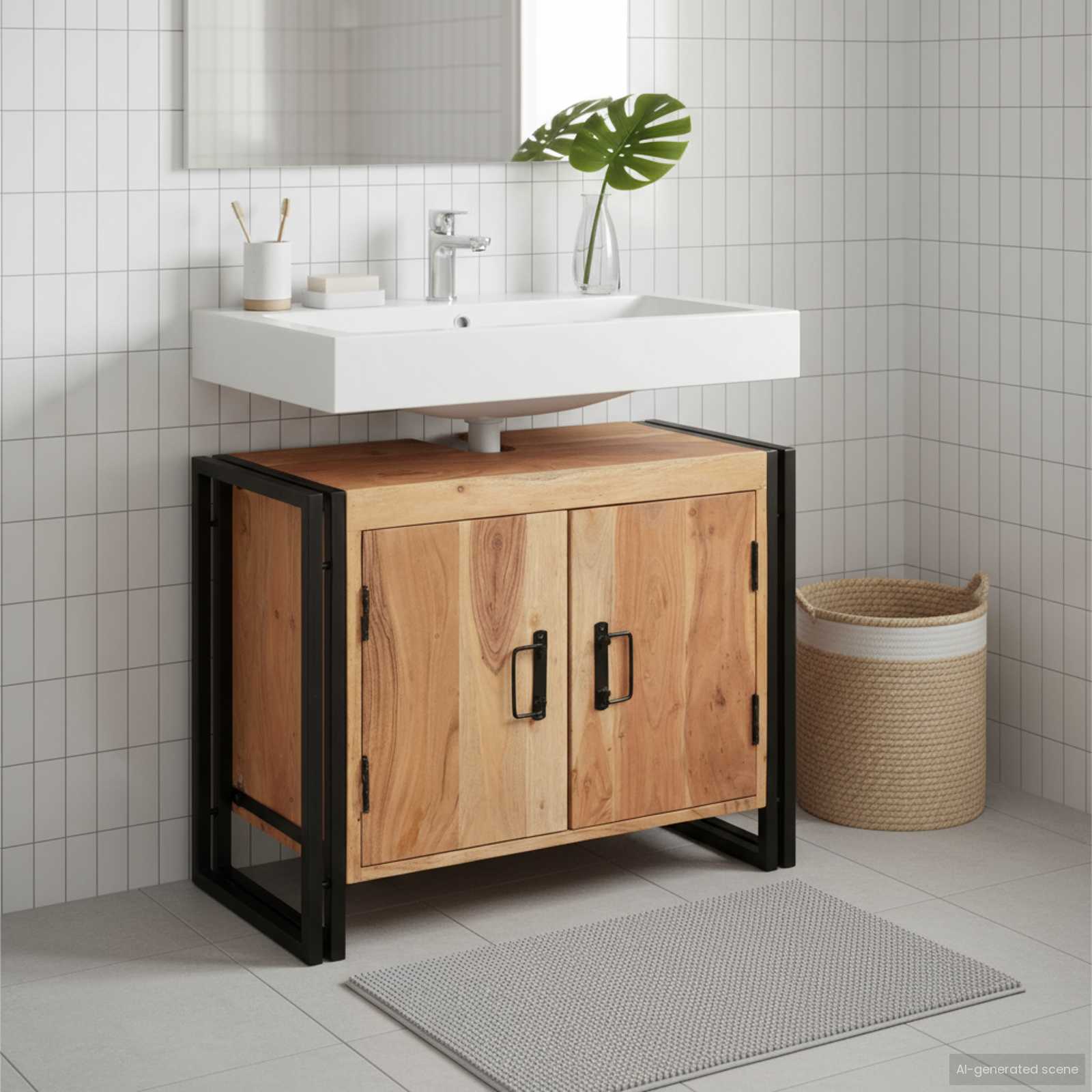 Meuble sous évier Marron 71 x 33 x 58 cm Bois d'Acacia Massif