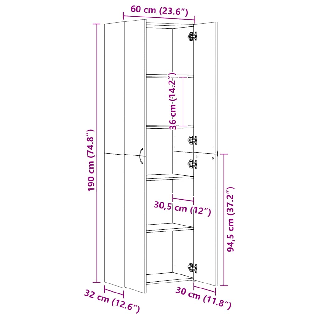 Buffet haut vieux bois 60x32x190 cm bois d'ingénierie - XIOS