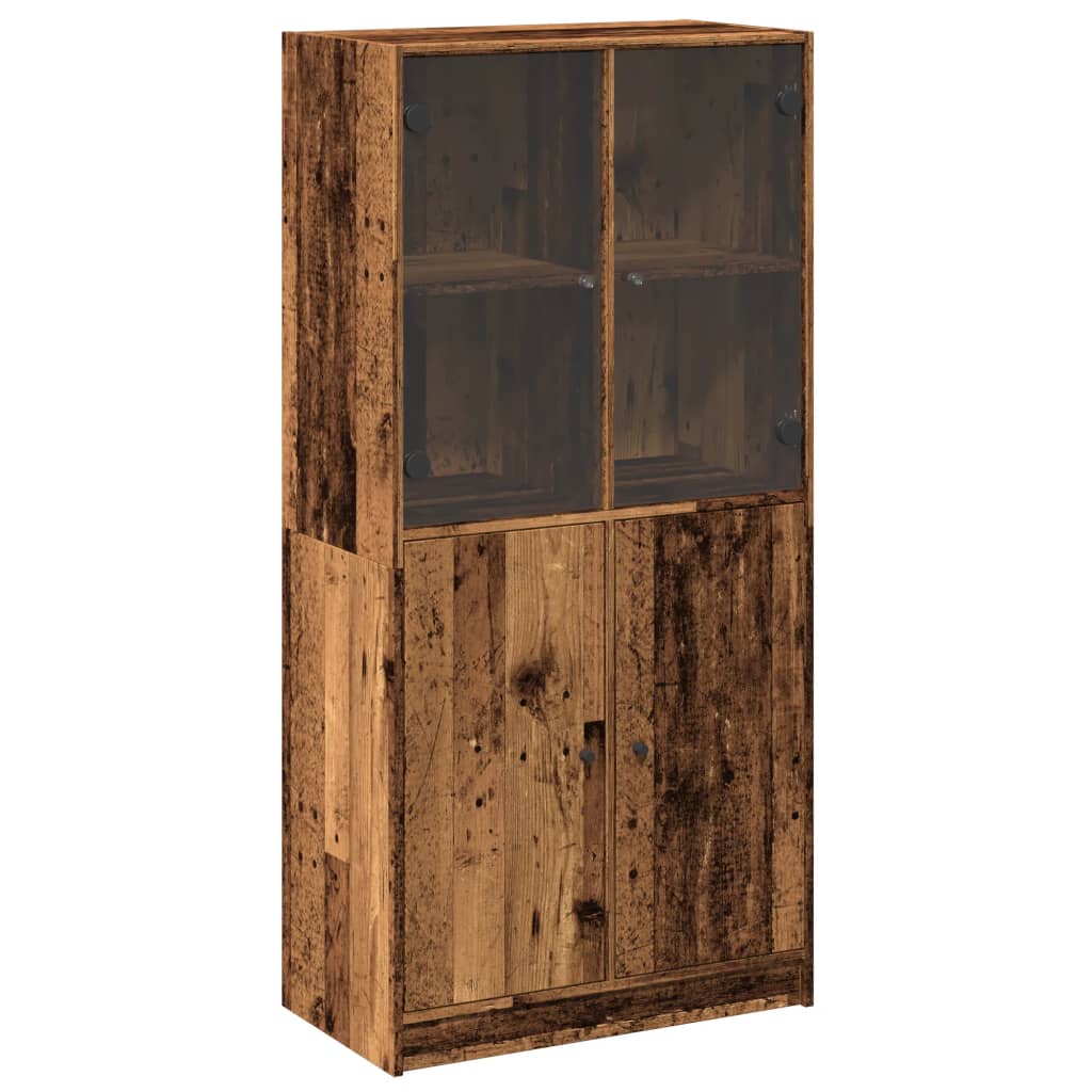 Buffet haut avec portes vieux bois 68x37x142 cm bois ingénierie - XIOS