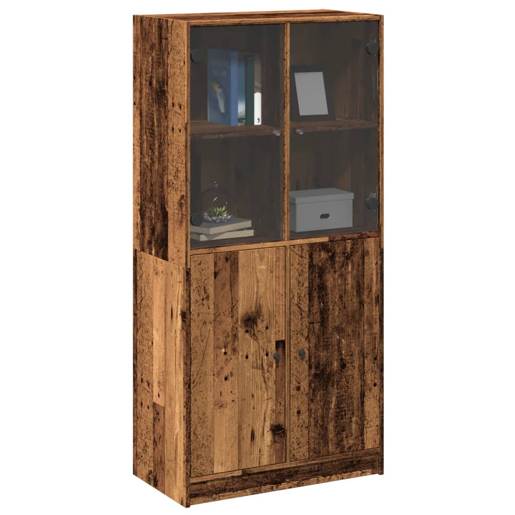 Buffet haut avec portes vieux bois 68x37x142 cm bois ingénierie - XIOS